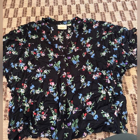 Anthropologie Maeve Black Floral Blouse - Picture 1 of 3